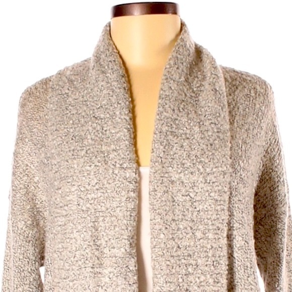 BCBGeneration M/L light grey sweater Shaw collar open front long sleeve w ruffle - Picture 3 of 14